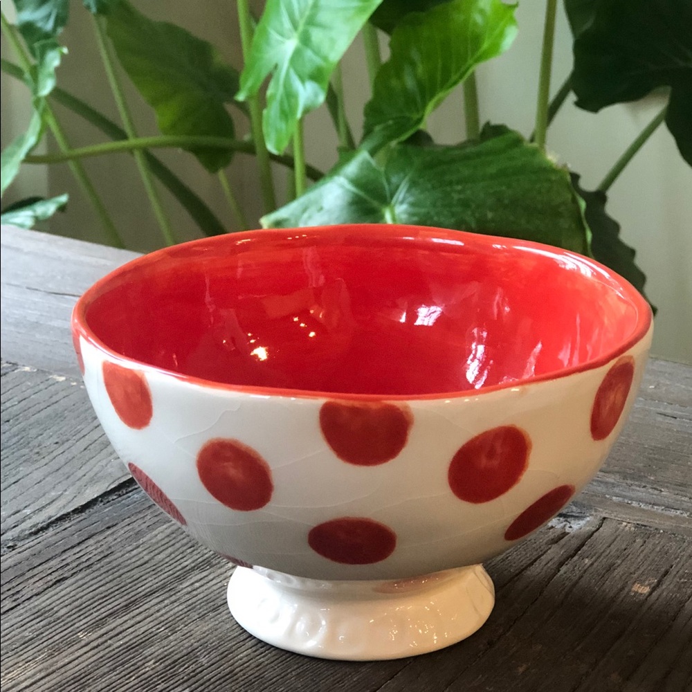 Anthropologie Hand Painted Dot Ceramic Bowl